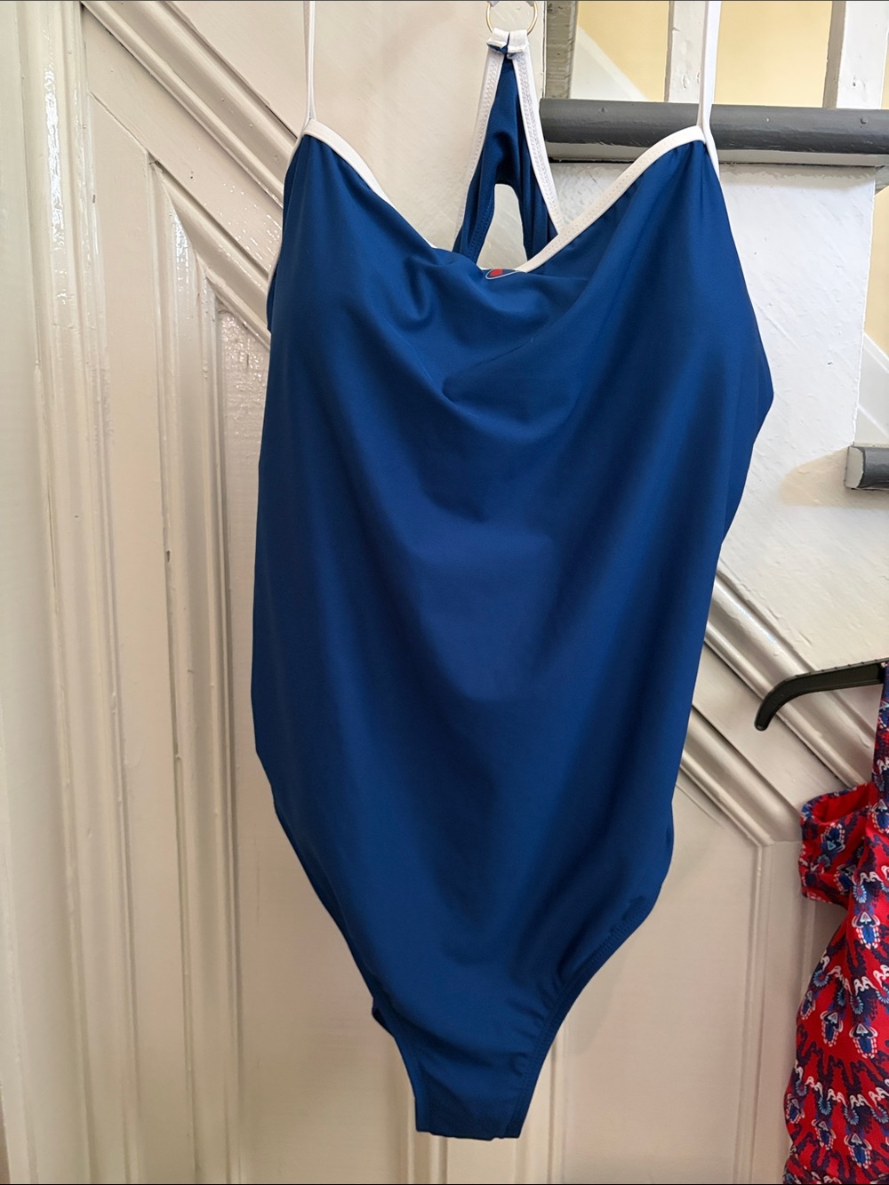 Champion Girls' Navy Blue One-Piece Swimsuit with White Trim